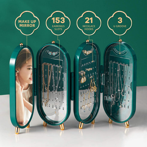 Earring Organizer Stand?4-Layer Small Foldable Dustproof Jewelry Holder with 153 Holes For Women Earrings, Earring Backs, Necklaces ,Display Jewelry Organizer-Green