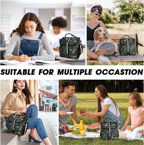 VLM Lunch Bags for Women,Leakproof Insulated Floral Lunch Box with Adjustable Shoulder Strap Reusable Zipper Cooler Tote Bag for Work,Picnic,Camping (Floral 8)