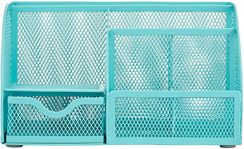 Annova Mesh Desk Organizer Office with 7 Compartments + Drawer/Desk Tidy Candy/Pen Holder/Multifunctional Organizer - Turquoise - Teal