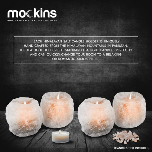 Mockins 2.5 lbs 4 Pack Natural White Himalayan Salt Tea Light Candles Holder | Great Room Decor