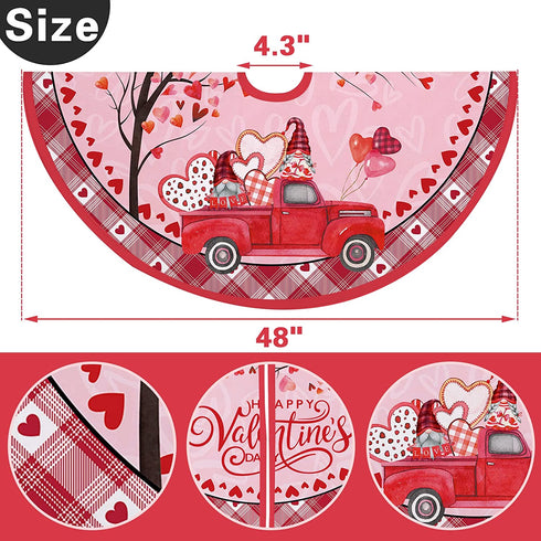 fzbali Happy Valentine™s Day 48? Large Gnome Couple Love Christmas Tree Skirt Lace-up Red Truck Hearts, Pink Buffalo Plaid Check Rustic Home Decorations Holiday Party Farmhouse Decor