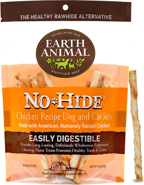EARTH ANIMAL No Hide Stix Chicken Flavored Natural Rawhide Free Dog Chews Long Lasting Dog Chew Sticks | Dog Treats for Small Dogs and Cats | Great Dog Chews for Aggressive Chewers