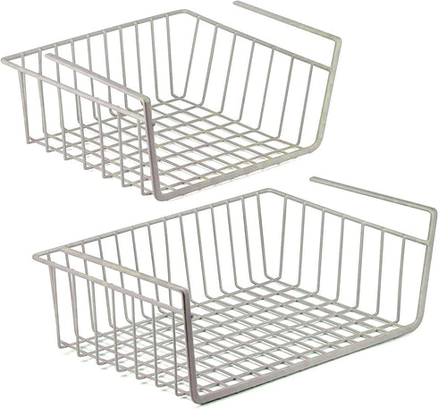 DecorRack 2 Under Shelf Basket, Undershelf Wire Storage Organizer with Hooks for Kitchen Pantry Cabinet Closet Office, Hanging Undershelf Basket Storage Rack, 16 x 10 and 12 x 10 inch (Set of 2)