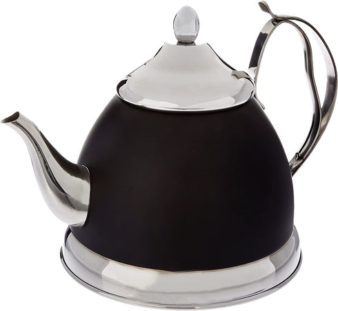 Evco International Nobili Stainless Steel Tea Kettle with Removable Infuser Basket and Aluminum Capsulated Bottom for Even Heat Distribution, 2.0 Quart, Opaque Black