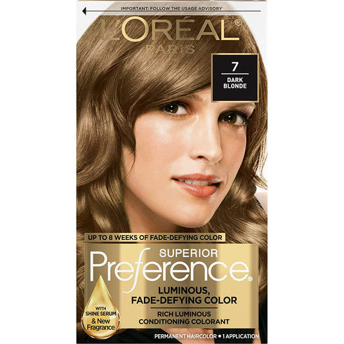 L'Oreal Paris Superior Preference Fade-Defying + Shine Permanent Hair Color, 7 Dark Blonde, Pack of 1, Hair Dye