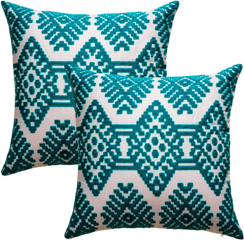 Teal Farmhouse Embroidered Decorative Pillow Covers Morocco Boho Diamond Couch Sofa Throw Cushion Cases Living Room Pillowcases,Pack 2,18x18