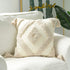 Woven Tufted Boho Throw Pillow Cover Set of 2, Modern Decorative Geometric Diamond Chevron Cushion with Tassels, Farmhouse Tribal Pillowcase for Couch Sofa Bedroom Living Room, 18 x 18 Inches, Ivory