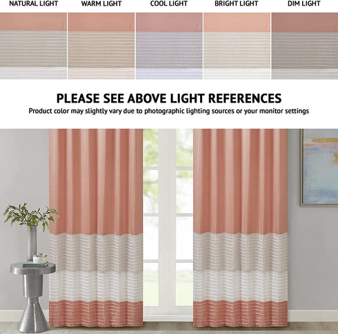 Madison Park Amherst Single Panel Faux Silk Rod Pocket Curtain With Privacy Lining for Living Room, Window Drape for Bedroom and Dorm, 50x84, Coral