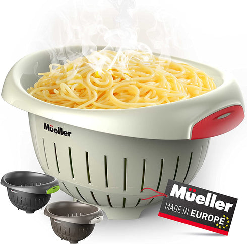 European Made Colander/Strainer, Heavy Duty Deep for Draining Pasta, Lettuce, Vegetables and Fruit, Dishwasher Safe, Beige