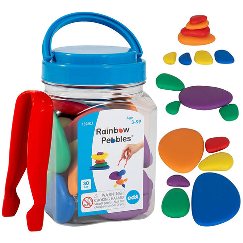 Rainbow Pebbles - Mini Jar - 30 Sorting and Stacking Stones - Early Math Manipulative