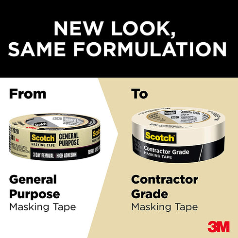 Scotch Contractor Grade Masking Tape, 0.94 inches by 60.1 yards (360 yards total), 2020, 6 Rolls