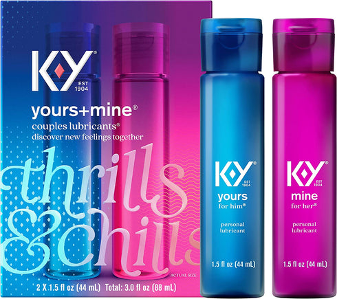 K-Y Yours + Mine Couples Lubricant, Adult Toy Friendly Personal Lubricant & Intimate Gel for Couples, Men, Women, Sex Lube, Clear, 2 x 1.5 Fl Oz, 2 count (Pack of 1)