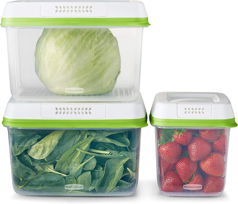 Rubbermaid 2114737 FreshWorks Produce Saver, Medium and Large Storage Containers, 6-Piece Set, Clear