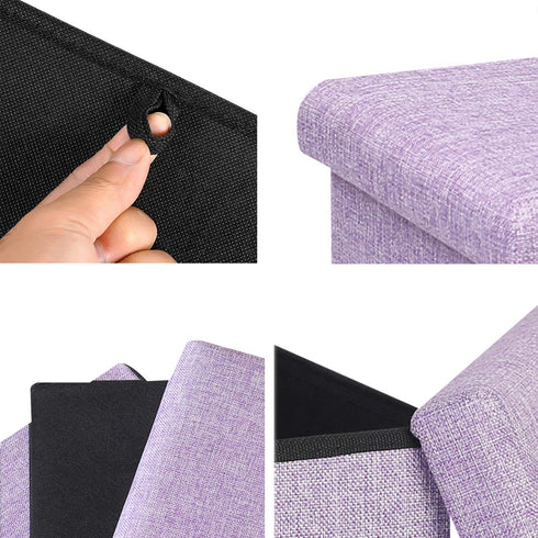 B FSOBEIIALEO Storage Ottoman Cube, Linen Small Coffee Table, Foot Rest Stool Seat, Folding Toys Chest Collapsible for Kids Light Purple 11.8"x11.8"x11.8"