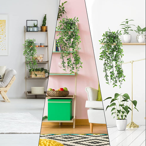 AUSTOR 2 Packs Artificial Hanging Plants with Pot Fake Plants Hanging Vines Shelf Plants Artificial Decor Potted Plants for Home Indoor Outdoor Office