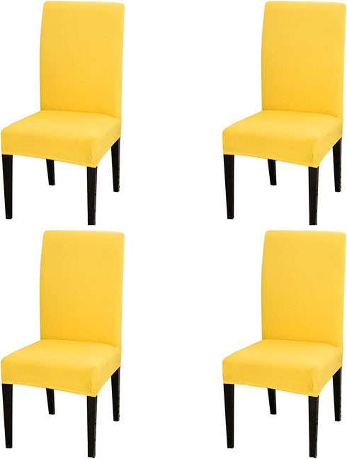 4 Pack Dining Chair Covers, Stretch Spandex Removable Washable Protector Chair Slipcovers for Dining Room Kitchen Hotel ( Yellow )