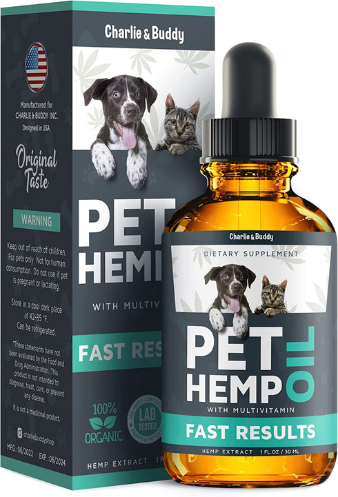 Charlie & Buddy H?mp Oil Dogs Cats - Helps Pets with ?nxiety, P?in, Str?ss, Sl??p, ?rthritis, S?izures R?lief - ?ip J?int H?alth - 100 Natural Pure Drops, Organic C?lming Tr?ats