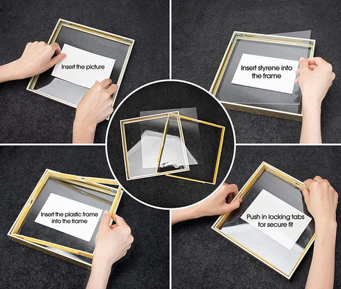 Frametory, Floating Picture Frame 8x10 - Black Metal Photo Frame - Real Glass - for Wall Mount or Tabletop Displays