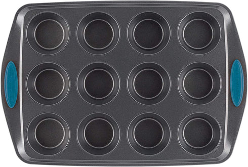Rachael Ray Yum -o! Nonstick Bakeware 12-Cup Muffin Tin With Grips / Nonstick 12-Cup Cupcake Tin With Grips - 12 Cup, Gray