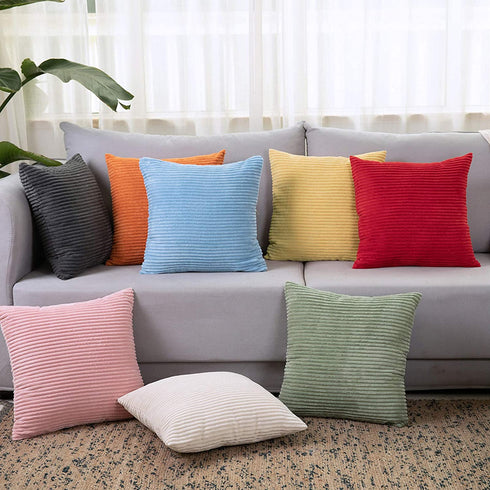 LHKIS Throw Pillow Covers 16x16 Set of 2, Decorative Corduroy Farmhouse Cushion Covers Pillowcase for Couch Sofa Bedroom Car, Yellow