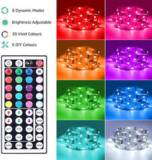 Lepro LED Strip Lights, 39.4Ft RGB LED Strips, 5050 SMD LED Color Changing Strip Light with 44 Keys Remote Controller and 24V Power Supply, LED Lights for Bedroom, Home, TV Backlight