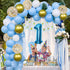 1st Birthday Party Decorations - Blue and Gold Macaron Balloons Arch Garland Kit - Air Pump, Aluminum Foil Paper No.1 Balloon, Gold Confetti Balloons, Gold Balloons, Pine Needles, Pull the Flag - Baby Birthday Decoration - Boy Or Girl