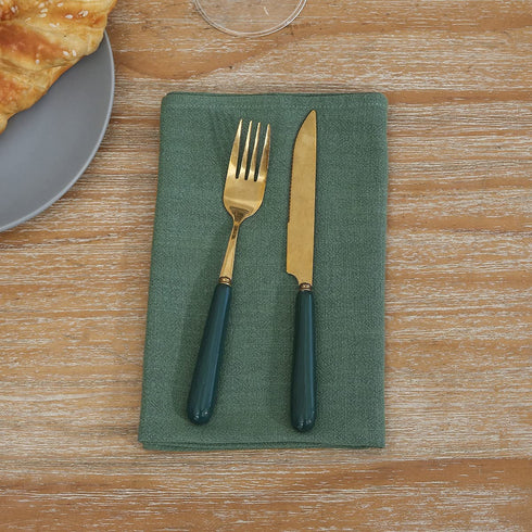 Rustic Natural Washable Cotton Linen Napkin Set, Soft Comfortable and Reusable Linen Dinner Napkins Cloth for Wedding Celebration and Party Decor, Set of 6, Green