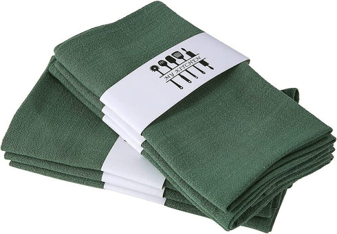 Rustic Natural Washable Cotton Linen Napkin Set, Soft Comfortable and Reusable Linen Dinner Napkins Cloth for Wedding Celebration and Party Decor, Set of 6, Green