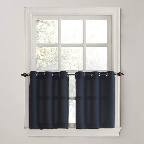 No. 918 Montego Grommet Textured Kitchen Curtain Tier Pair, 56" x 36", Navy Blue
