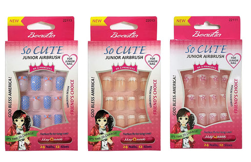 Beautia 3pack 72Tips So Cute Artificial False Fake Junior Nail With Glue For Kids (22113/22013/22111)