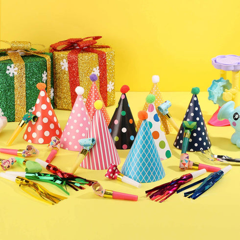 59 Pieces Birthday Party Cone Hats with Colorful Party Blowers and Metallic Fringed Noise Makers Birthday Blowouts Horns Whistles Musical Noisemakers Birthday Party Supplies and Favors for Kids