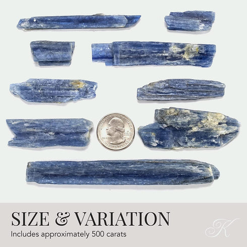 KALIFANO Kyanite Blade Bundle (500+ Carats) with Healing & Calming Effects - High Energy Reiki Crystal Used for Meditation and Tranquility (Information Card Included)