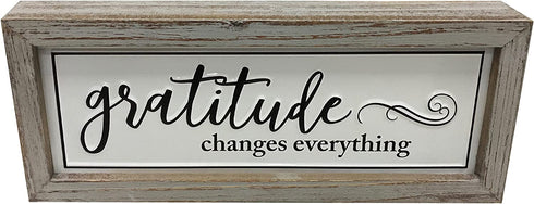 Picfarce Rustic Gratitude Wood Metal Signs, 12" x 5" Framed Enamel Wall Hanging Decor Art, Embossed Retro Farmhouse Tabletop Block Sign for Mantel Shelf - GRATITUDE CHANGES EVERYTHING