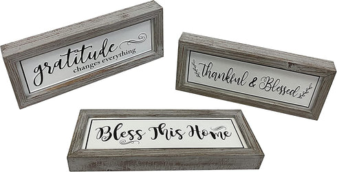 Picfarce Rustic Gratitude Wood Metal Signs, 12" x 5" Framed Enamel Wall Hanging Decor Art, Embossed Retro Farmhouse Tabletop Block Sign for Mantel Shelf - GRATITUDE CHANGES EVERYTHING