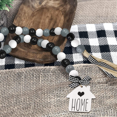 Farmhouse Wood Bead Garland with Rustic Tassels Home Farmhouse Natural Beads Garland Farmhouse Tiered Tray Decorations Farmhouse Wall Hanging Decor