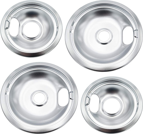 Supplying Demand W10196405 W10196406 4 Pack Electric Range Stove Top Chrome Drip Pan Replacement Set Model Specific Not Universal