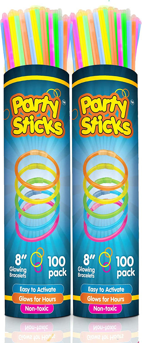 PartySticks Glow Sticks Party Supplies 200pk - 8 Inch Glow in the Dark Light Up Sticks Party Favors, Glow Party Decorations, Neon Party Glow Necklaces and Glow Bracelets with Connectors