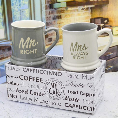 Mug - Mrs.Always Right & Mr.Right - Set of 2 Coffee Mugs Gift Boxed - a great marriage or couples Gift Set 10 ounce - Best Wedding / Anniversary Idea Gift