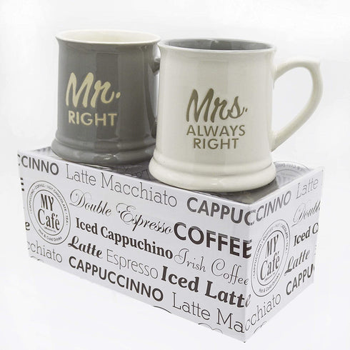 Mug - Mrs.Always Right & Mr.Right - Set of 2 Coffee Mugs Gift Boxed - a great marriage or couples Gift Set 10 ounce - Best Wedding / Anniversary Idea Gift