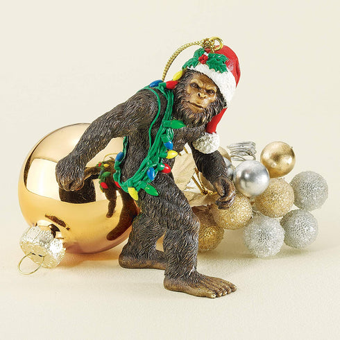 Design Toscano DB383084 Bigfoot, the Christmas yeti with Sabta's hat Funny Christmas tree decoration, polyresin, full color, 7.5 cm,Brown