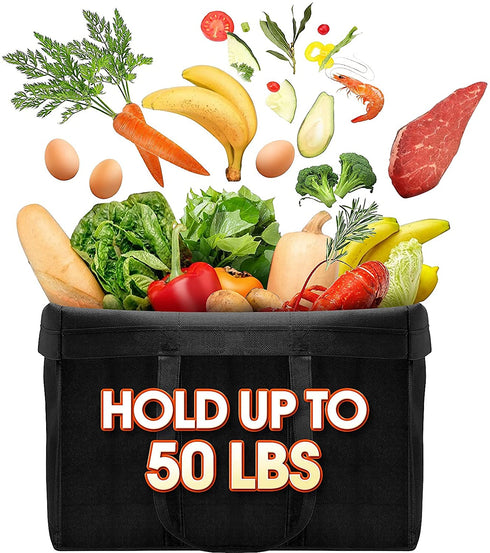 WISELIFE Reusable Grocery Shopping Bags 10 Pack Large Foldable Tote Bags Bulk, Eco Produce Bags with Long Handle for Shopping Groceries Clothes (Grey&Black)