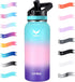 Vmini Water Bottle with Straw, Wide Sturdy Straw Lid with Dust Proof Cap, Wide Mouth Vacuum Insulated Stainless Steel Water Bottle, 32/40 oz