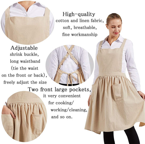 Nanxson Women Cotton Linen Bib Apron Cross Back Work Apron for Cooking,Baking,Crafting,Flower Arrangement CF3046
