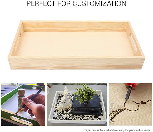 LotFancy 5PC Wooden Nested Serving Trays, Unfinished Natural Wood Trays with Handles, for Craft and Decor, Food Organizer for Breakfast, Lunch, Dinner