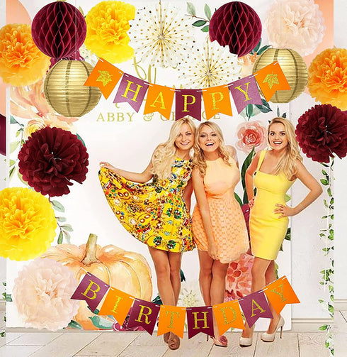 Fall Birthday Party Decorations/Burgundy Orange Birthday Party Decorations/Thanksgiving Table Decor Maroon Burgundy Yellow Women 30th/40th/50th/60th/70th Burgundy Orange Birthday Party Decorations