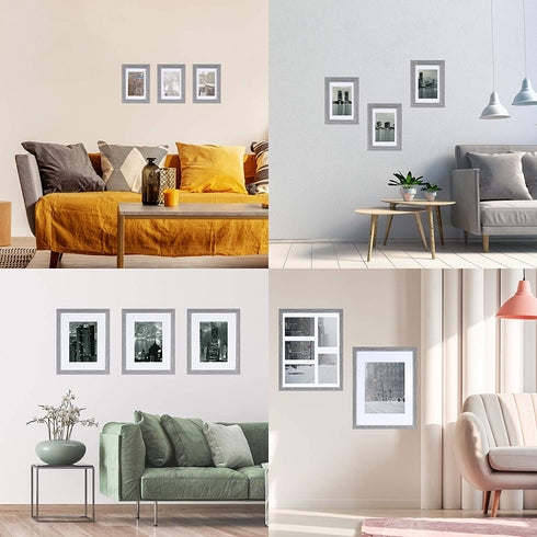 Hongkee 4x6 Picture Frame,Made of Solid Wood and High Definition Glass,Set of 4 Washed Grey(HK012015-SD4X6-WG(4PK))