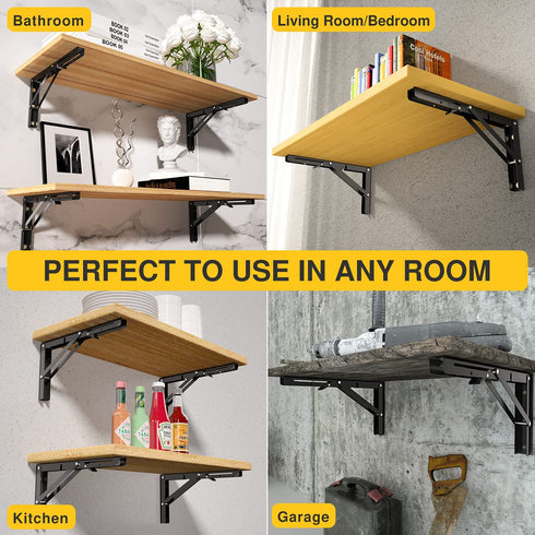 Folding Shelf Brackets Heavy Duty Floating Shelves Hardware x2, Floating Shelf Bracket 16 Inch, L Brackets for Shelves, Folding Table Hinge Folding Shelf Bracket Folding Table Bracket Folding Bracket
