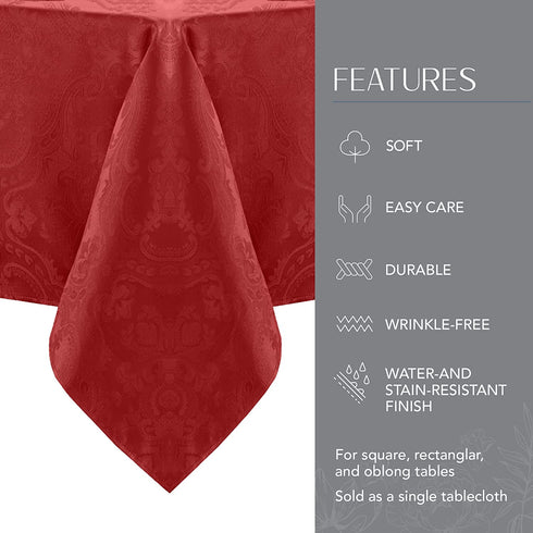 Elrene Home Fashions Caiden Elegance Damask Fabric Tablecloth, 52" x 70" Oblong/Rectangle, Red