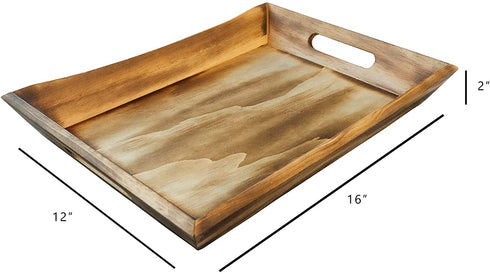 EZDC Coffee Table Tray, Wooden Tray, Ottoman Tray Light Brown 16 x 12 Modern Aesthetic Decorative Serving Tray with Handles for Drinks and Food