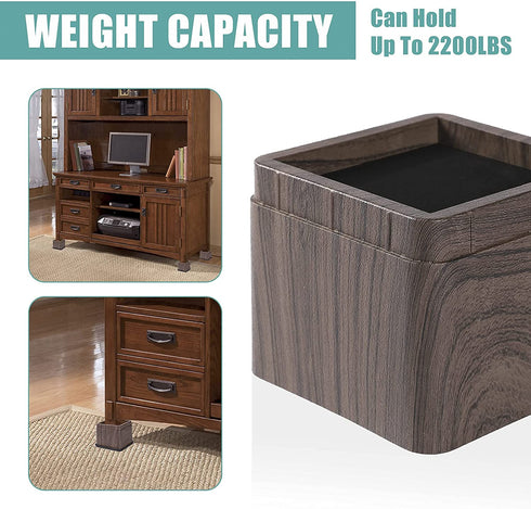MEETWARM 3 inch Bed Risers Heavy Duty Stackable Furniture Risers for Couch Sofa Bed Desk Table (Black Walnut Wood Grain), Set of 4